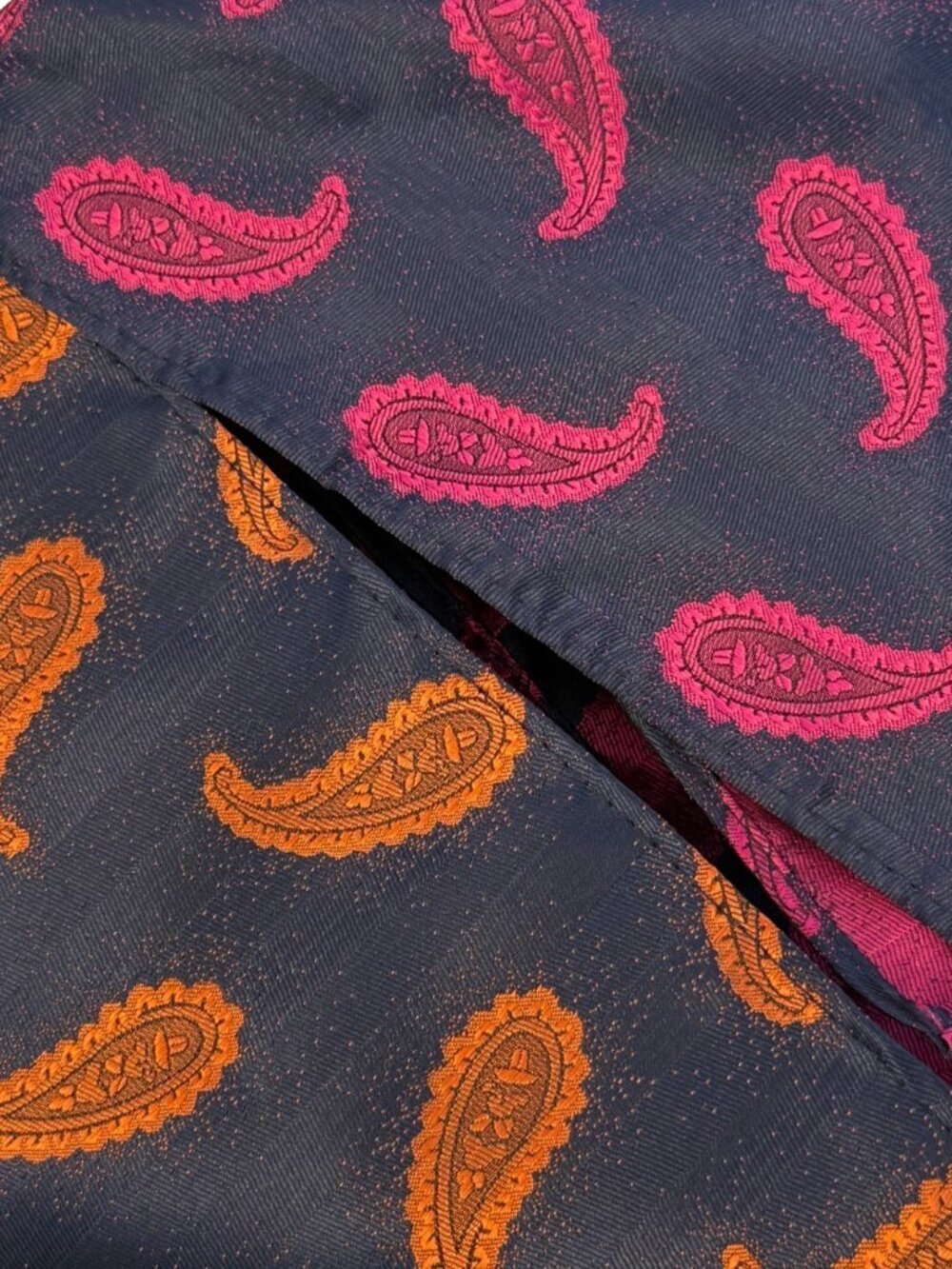 LOT OF 2 NAVY PINK ORANGE PAISLEY 100% SILK WOVEN POCKET SQUARE HANDKERCHIEF